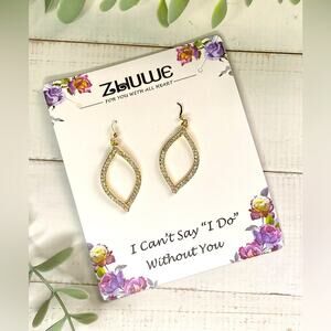 Crystal & Gold Open Leaf Earring Bridesmaid Gift NIP